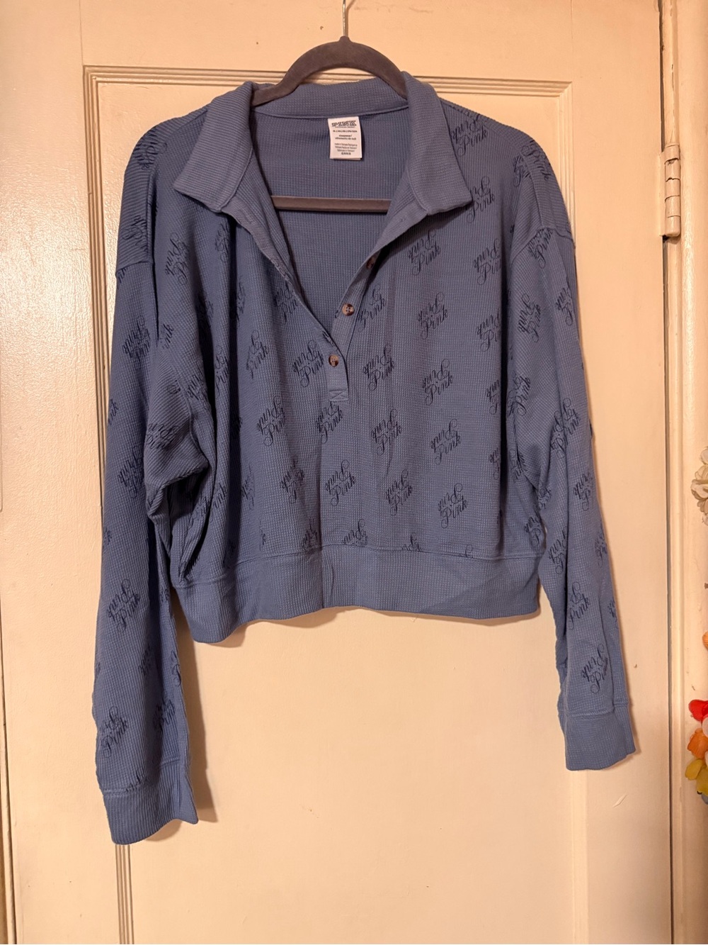 PINK Victoria's Secret Dusty Blue Button Polo Sweatshirt